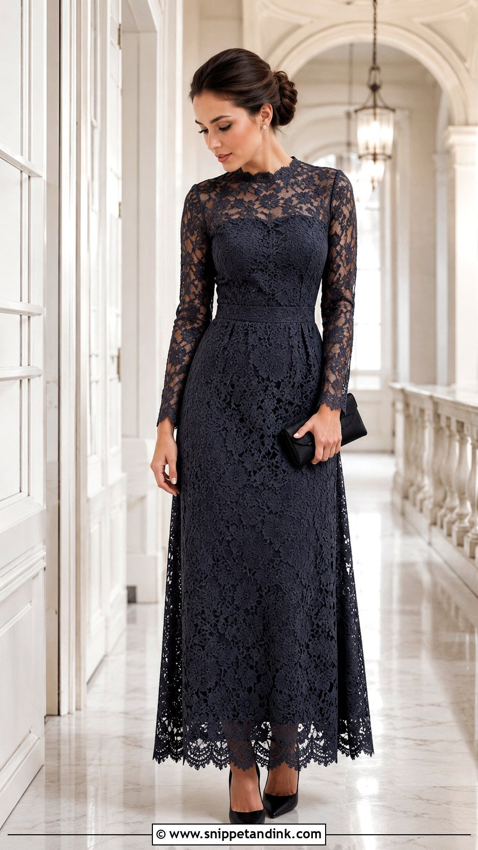 Long Sleeve Lace Gown With Sleek Pumps - Snippet and Ink - 25 Latest Style for Lace Gown Ideas