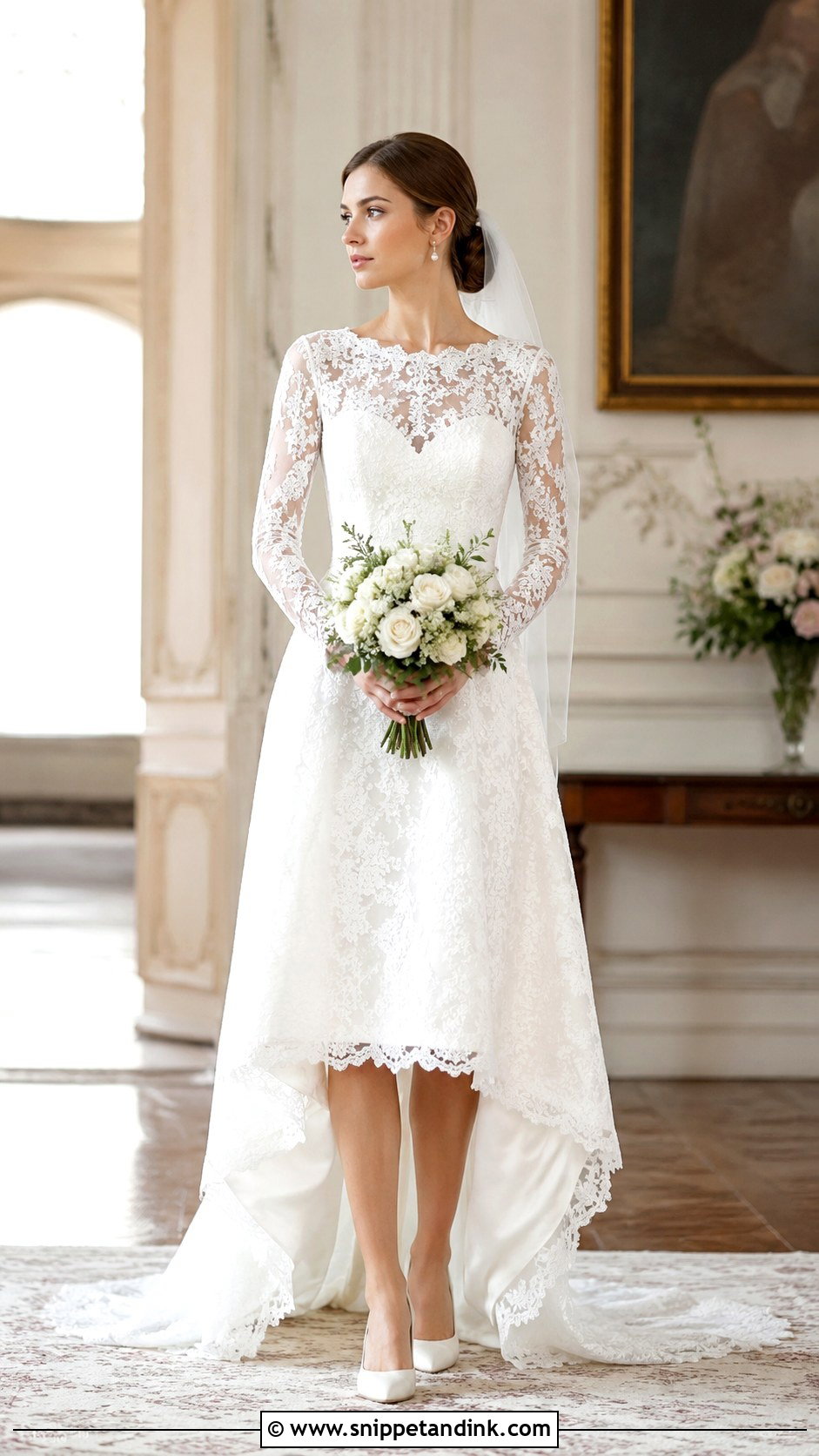 Long Sleeve Lace Hi Lo Wedding Dress - Snippet and Ink - 20 Hi Lo Wedding Dress Ideas