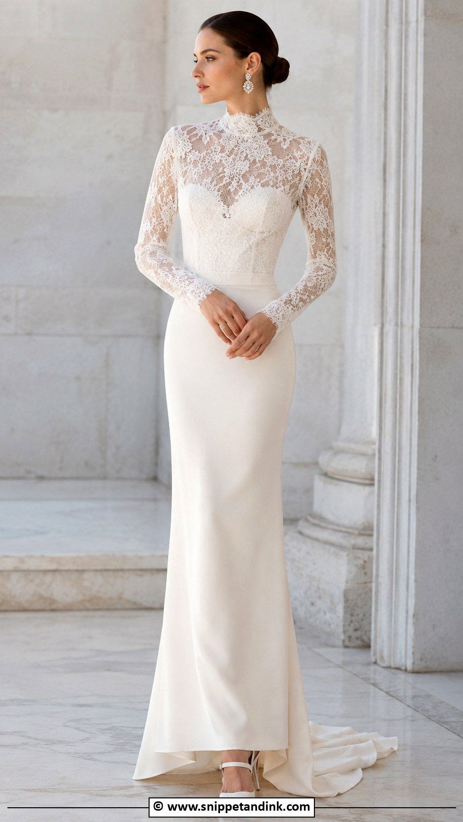 Long Sleeve Lace High Neck Wedding Dress - Snippet and Ink - 30 Long Sleeve Lace Wedding Dress Ideas