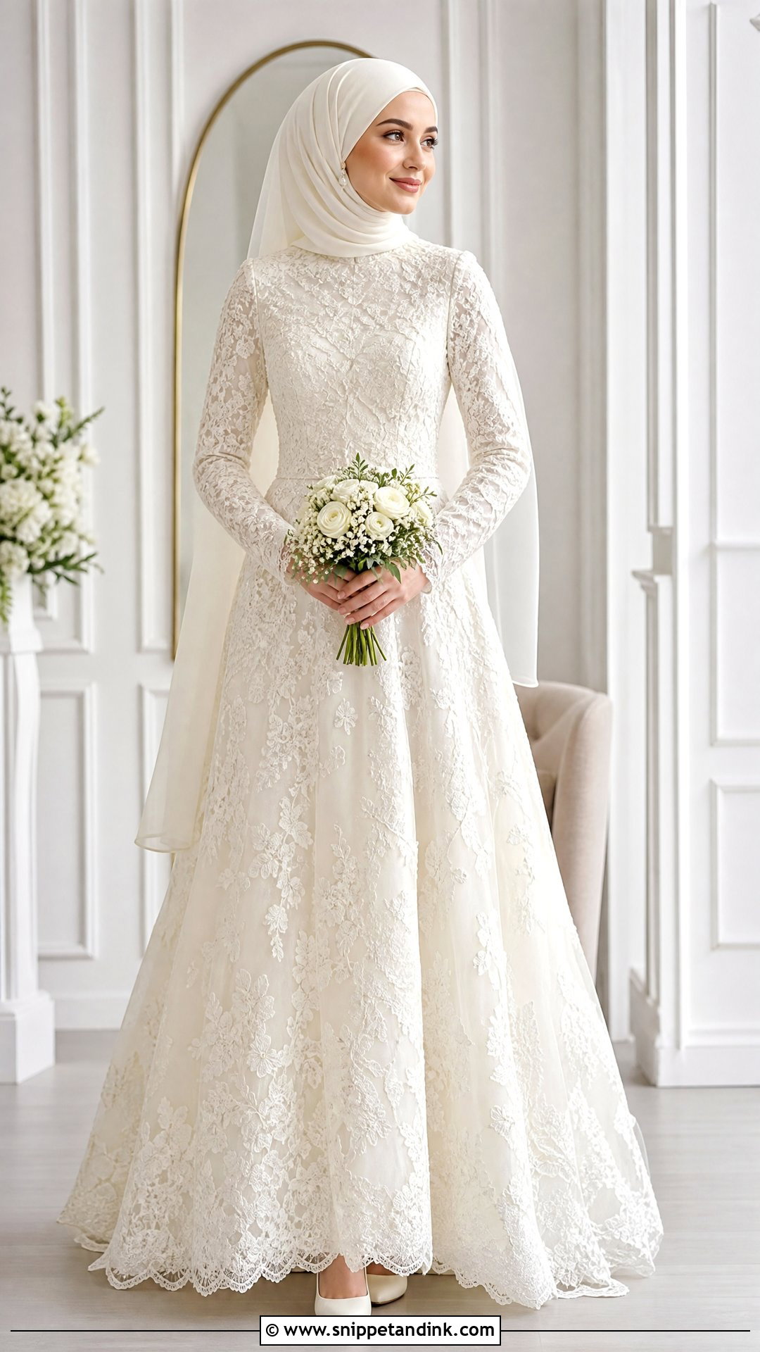 Long Sleeve Lace Hijab Wedding Dress - Snippet and Ink - 25 Modest Wedding Dresses Hijab