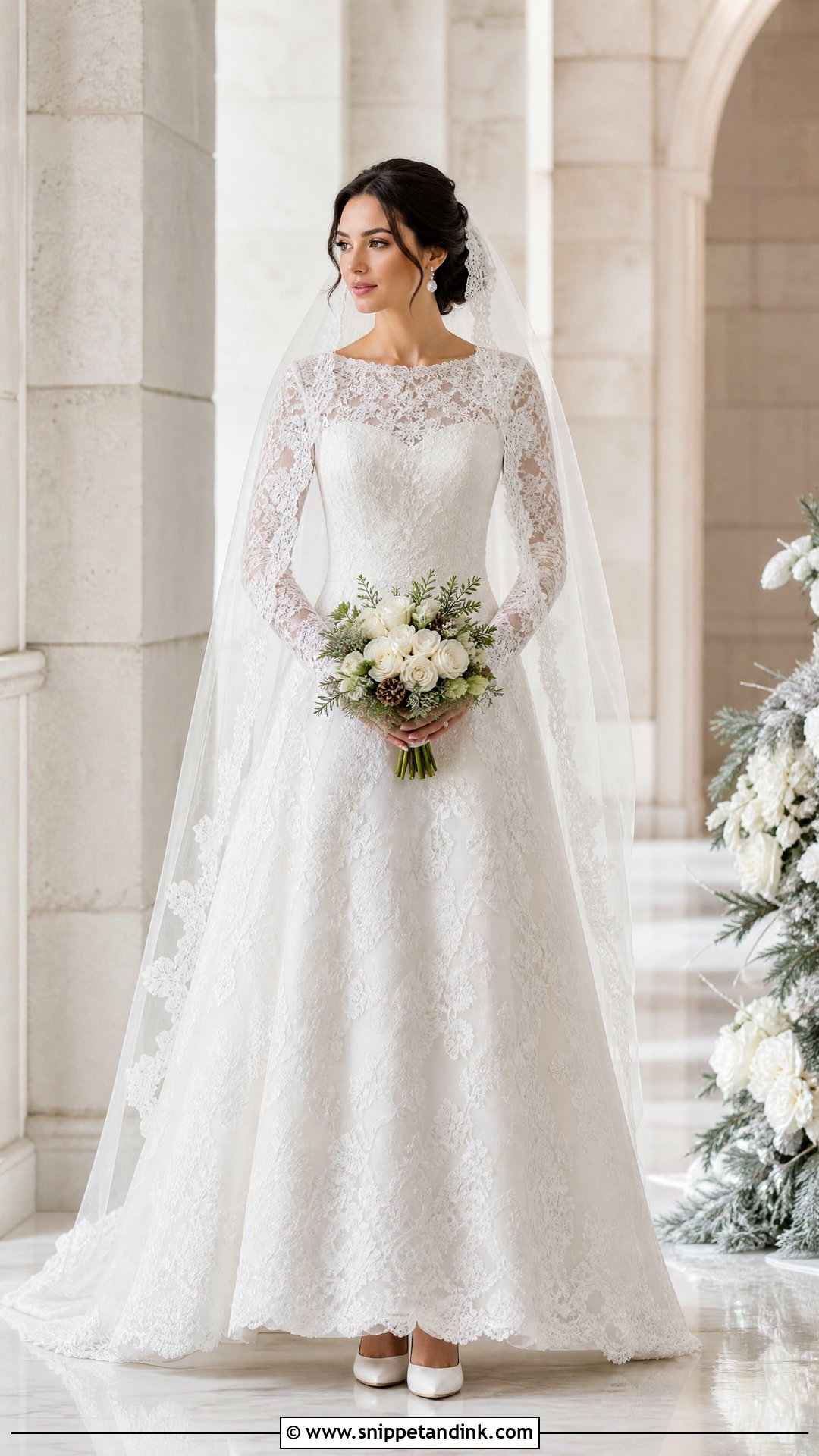 Long Sleeve Lace January Wedding Dress - Snippet and Ink - 20 January Wedding Dress Ideas