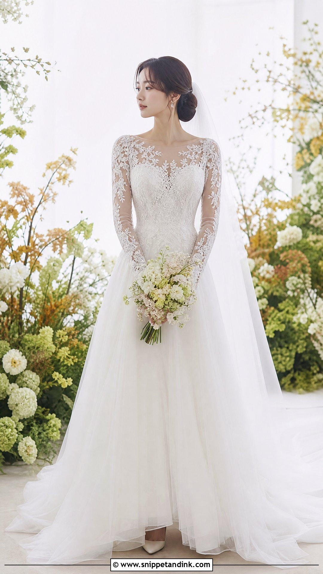Long Sleeve Lace Kdrama Wedding Dress - Snippet and Ink - 20 Kdrama Wedding Dress Ideas