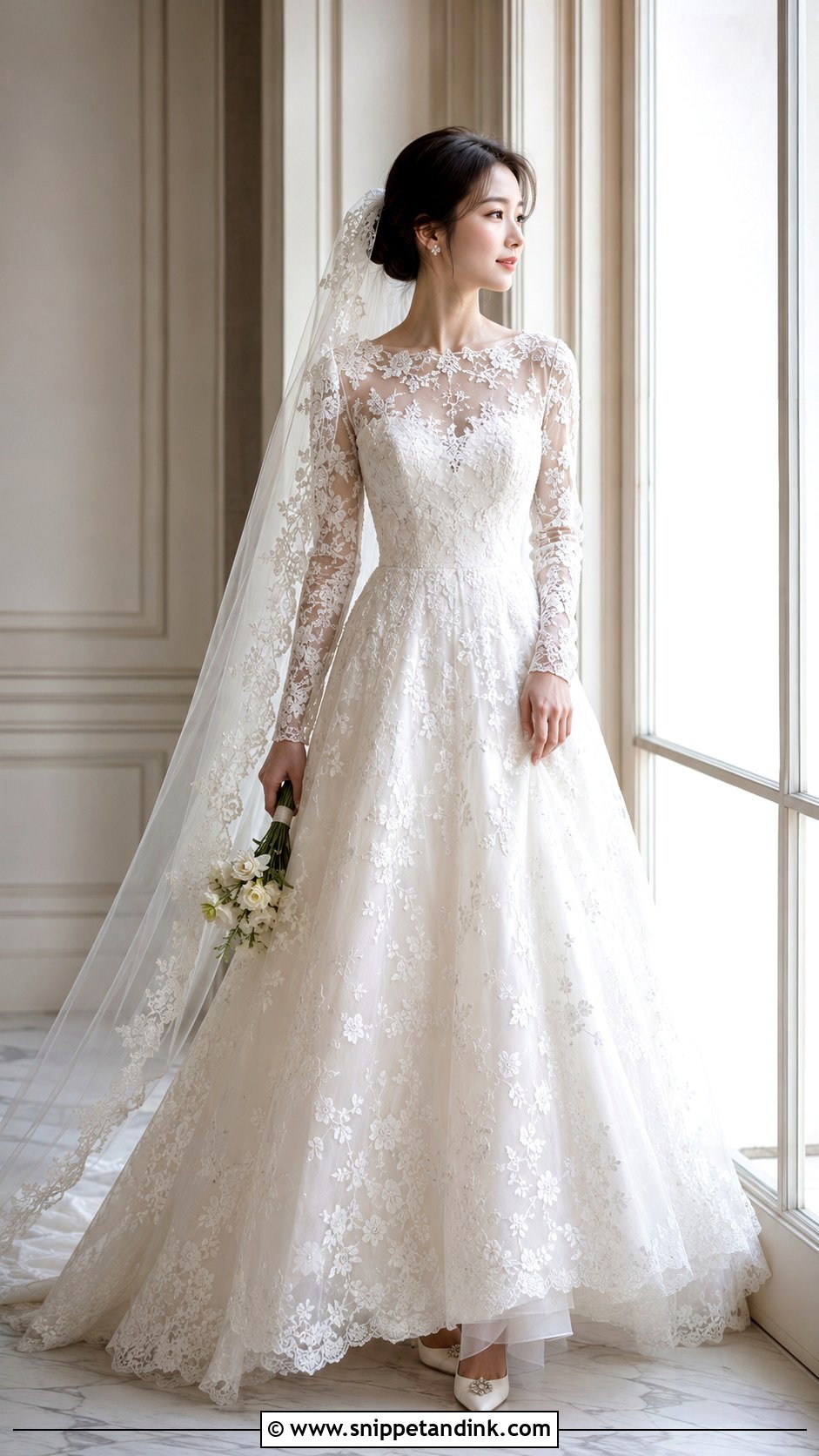 Long Sleeve Lace Korean Bridal Dress - Snippet and Ink - 20 Korean Bridal Dress Ideas