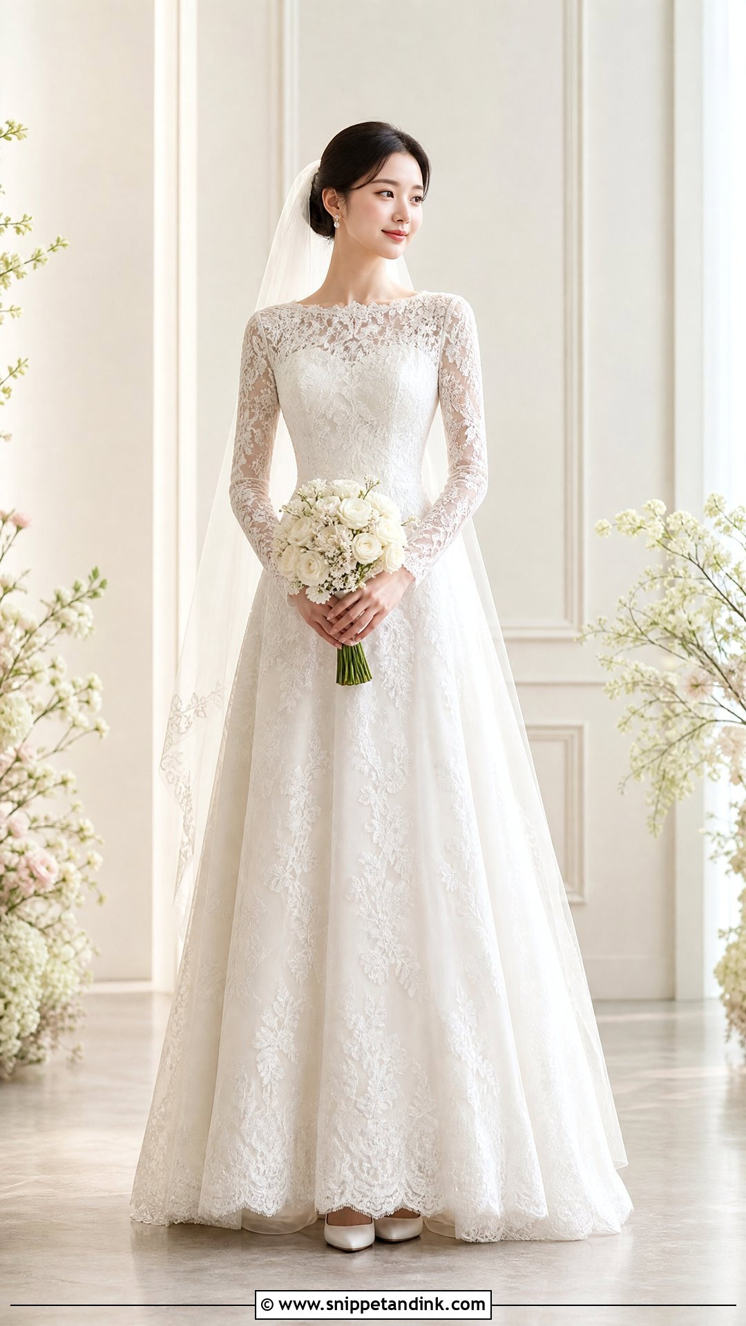 Long Sleeve Lace Korean Wedding Dress - Snippet and Ink - 25 Elegant Korean Wedding Dress Ideas
