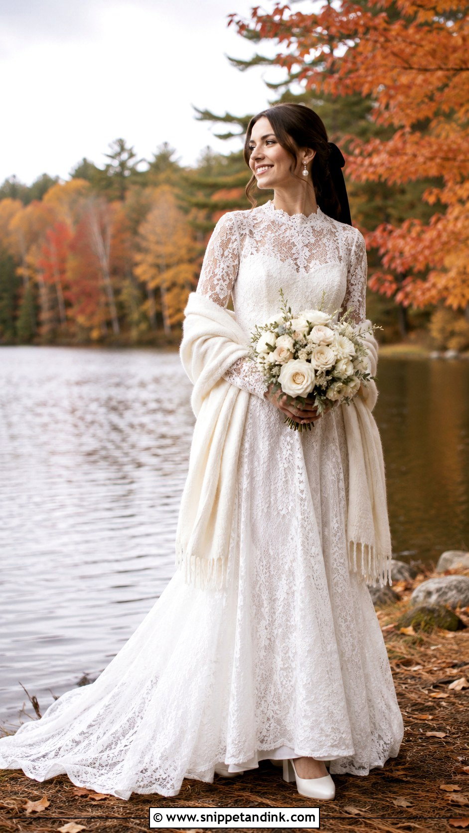 Long Sleeve Lace Lake Wedding Dress - Snippet and Ink - 20 Lake Wedding Dress Ideas