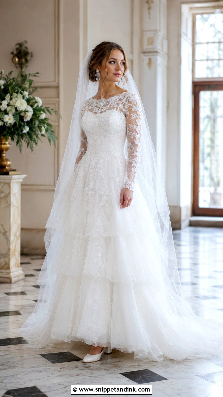 Long Sleeve Lace Layered Skirt Wedding Dress - Snippet and Ink - 20 Layered Skirt Wedding Dress Ideas