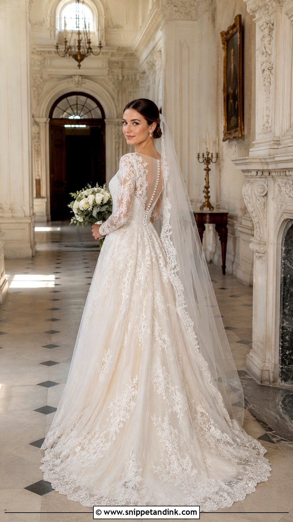 Long Sleeve Lace Manhwa Wedding Dress - Snippet and Ink - 20 Manhwa Wedding Dress Ideas