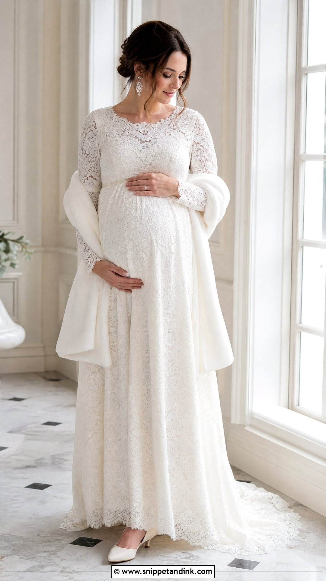 Long Sleeve Lace Maternity Wedding Dress - Snippet and Ink - 20 Pregnant Maternity Wedding Dress Ideas