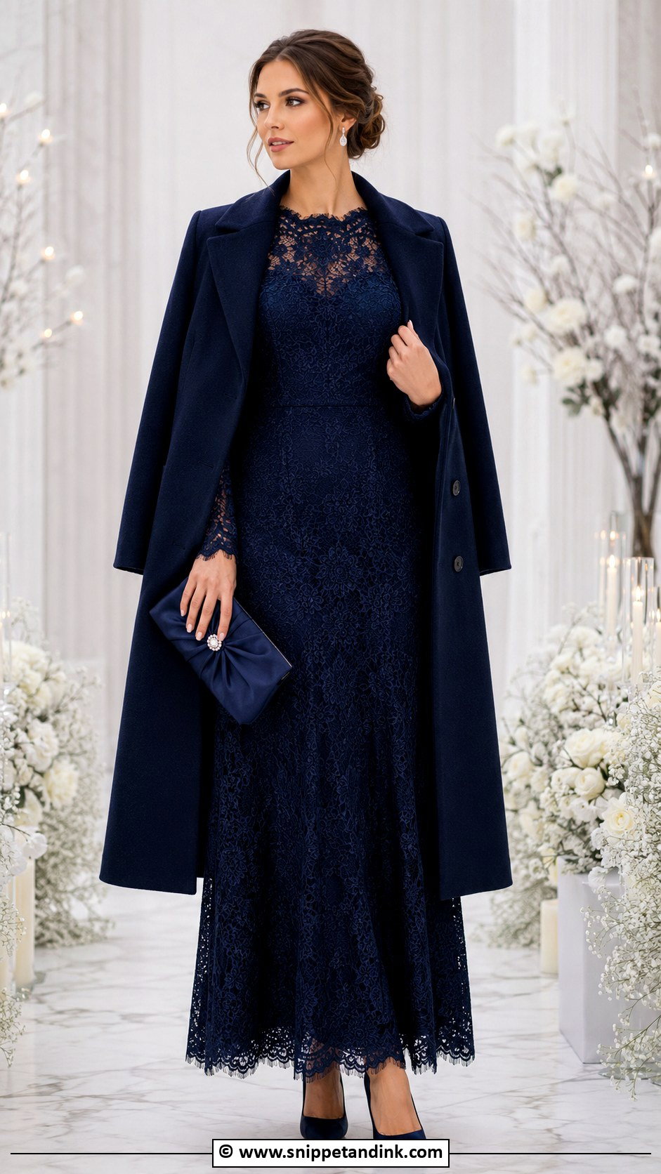 Long Sleeve Lace Maxi Dress With Pumps - Snippet and Ink - 35 Winter Wedding Dress Ideas