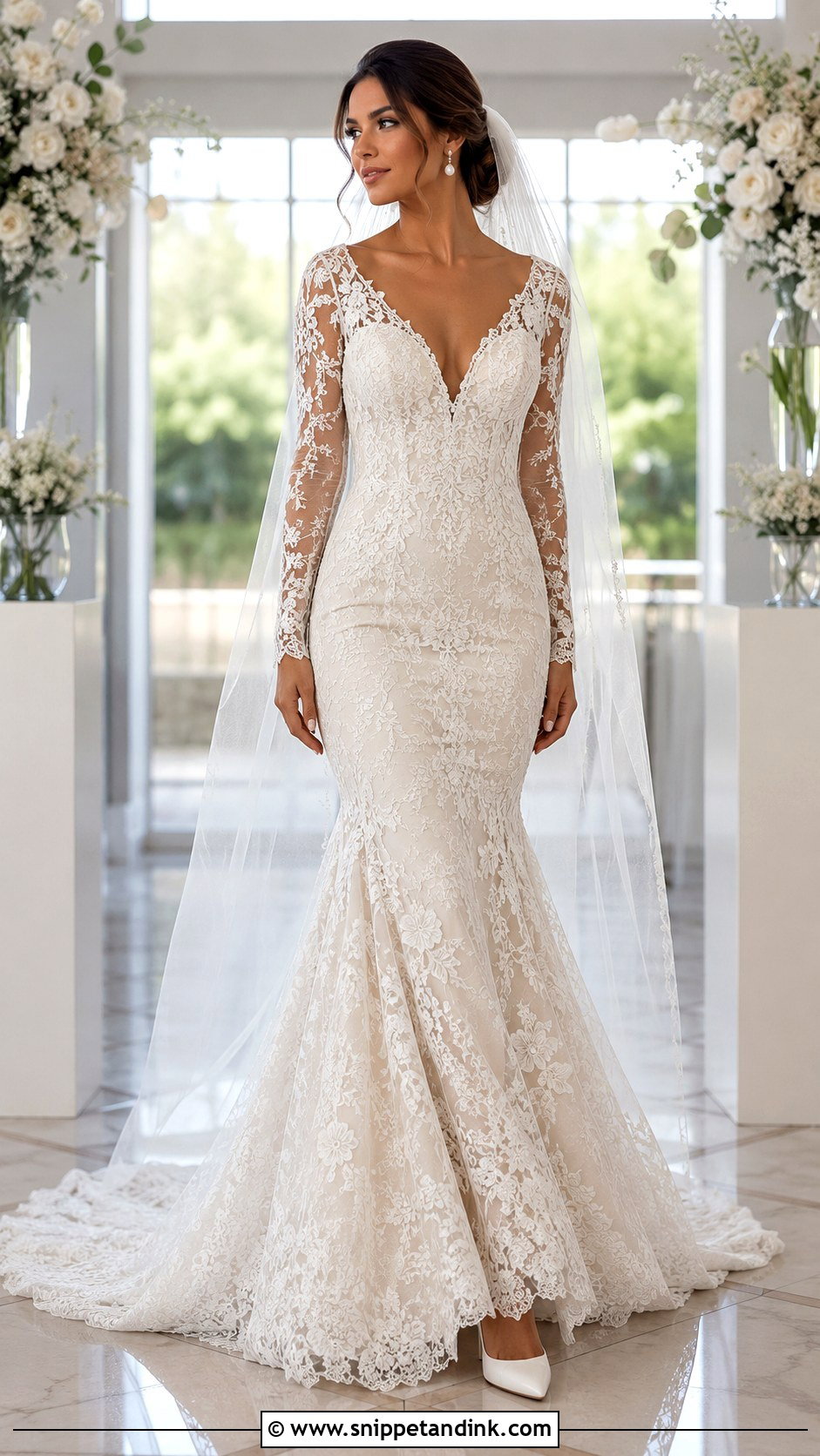 Long Sleeve Lace Mermaid Wedding Dress - Snippet and Ink - 20 Form Fitting Wedding Dress with Sleeves