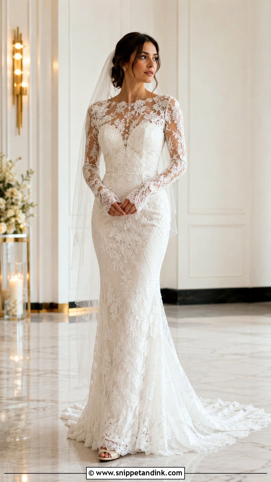 Long Sleeve Lace Mermaid Wedding Dress - Snippet and Ink - 20 Haley Bieber Wedding Dress Ideas