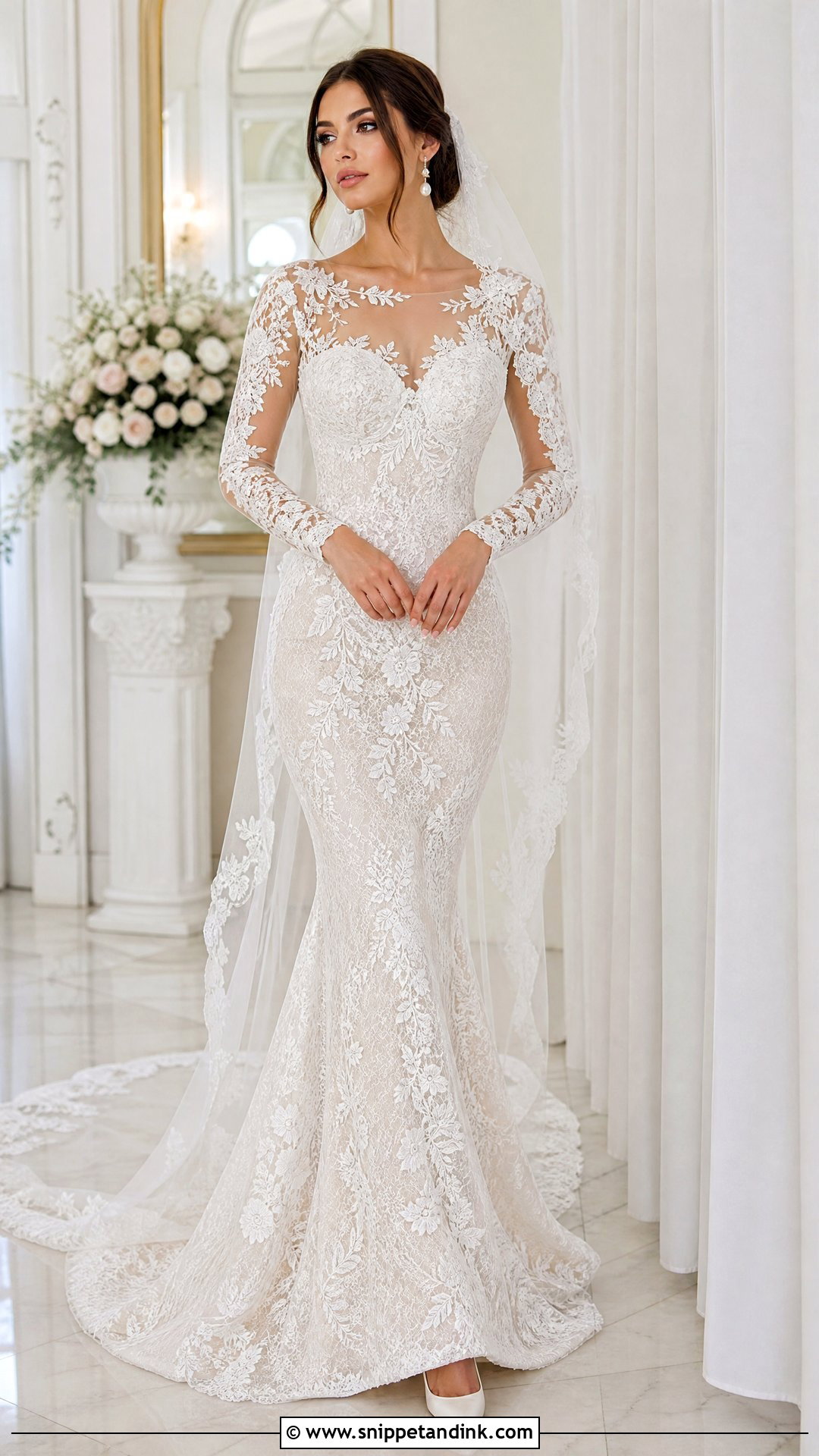 Long Sleeve Lace Mermaid Wedding Dress - Snippet and Ink - 20 Tight Wedding Dress with Sleeves