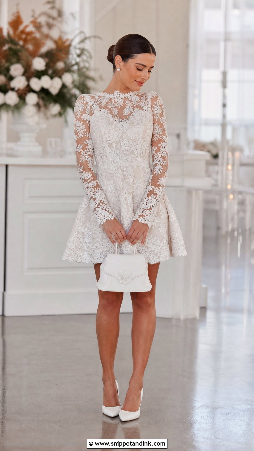 Long Sleeve Lace Mini Wedding Dress - Snippet and Ink - 20 Short Second Wedding Dress Ideas