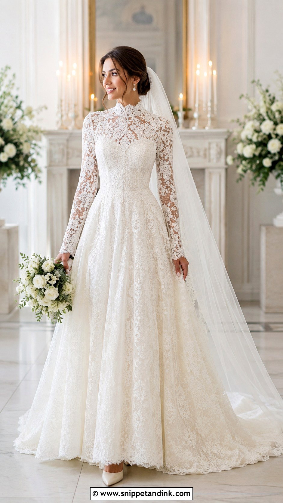 Long Sleeve Lace Mock Neck Wedding Dress - Snippet and Ink - 20 Mock Neck Wedding Dress Ideas