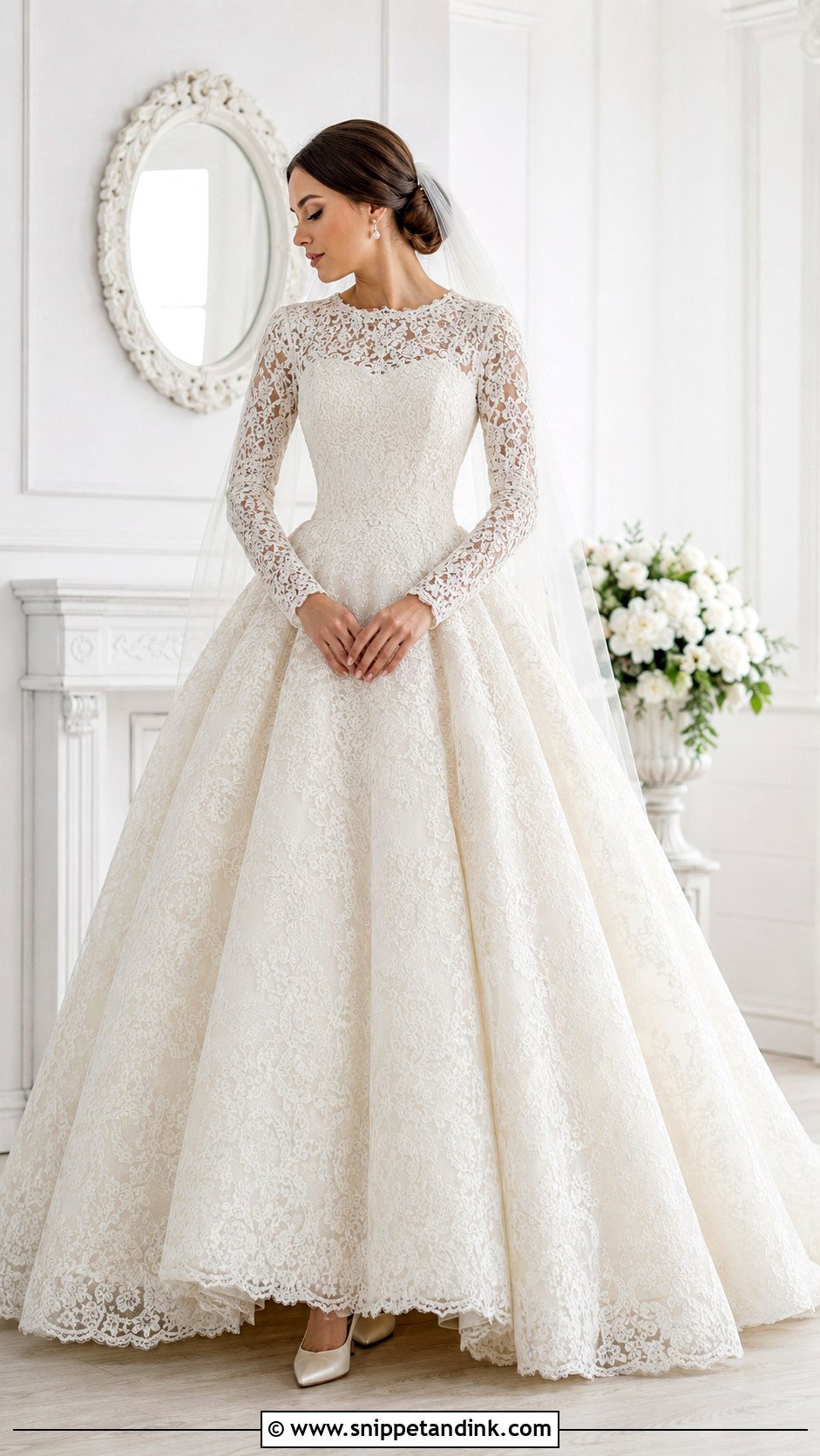 Long Sleeve Lace Modest Ball Gown Wedding Dress - Snippet and Ink - 20 Modest Wedding Dresses Ball Gown
