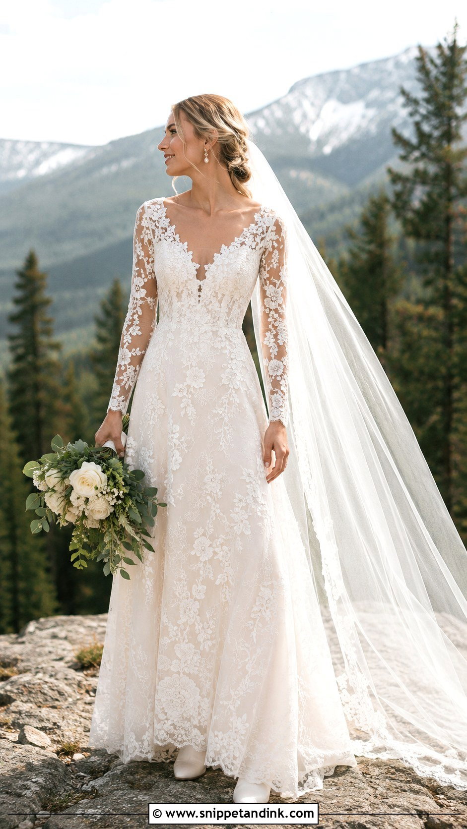 Long Sleeve Lace Mountain Wedding Dress - Snippet and Ink - 25 Mountain Wedding Dress Ideas