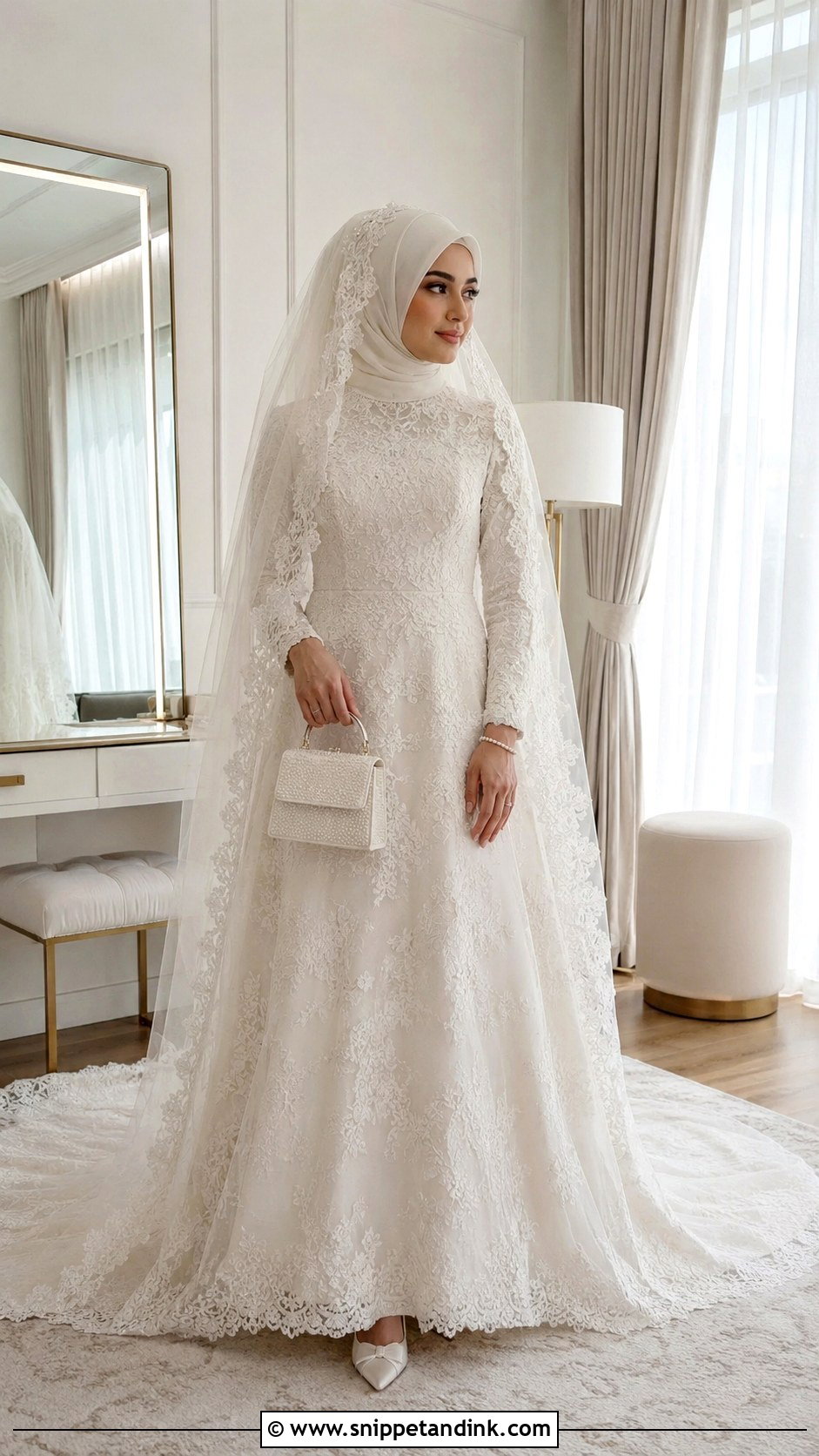 Long Sleeve Lace Muslimah Wedding Dress - Snippet and Ink - 20 Simple Muslimah Wedding Dress Ideas