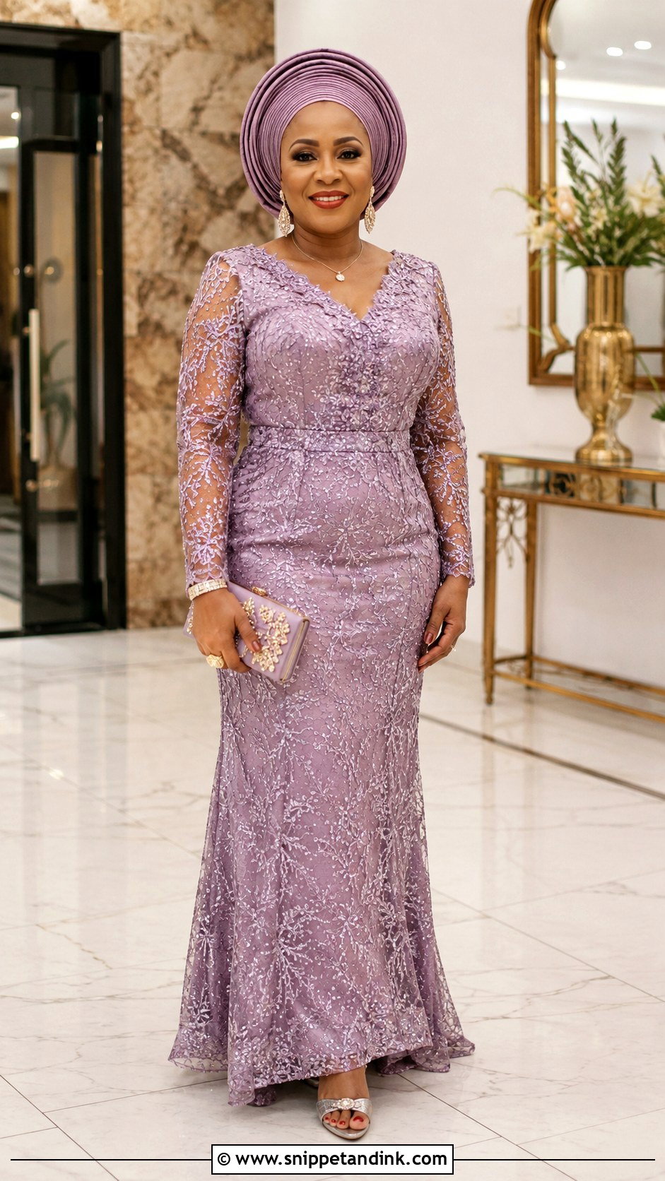 Long Sleeve Lace Nigerian Gown - Snippet and Ink - 20 Nigerian Gown Ideas