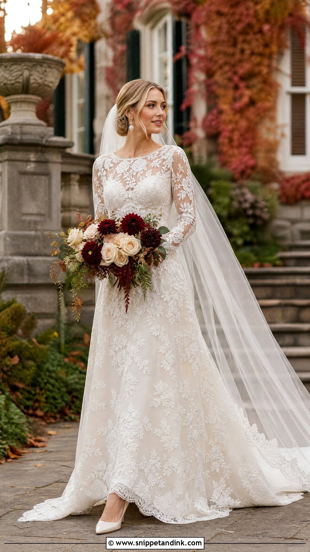 Long Sleeve Lace October Wedding Dress - Snippet and Ink - 20 October Bride Ideas