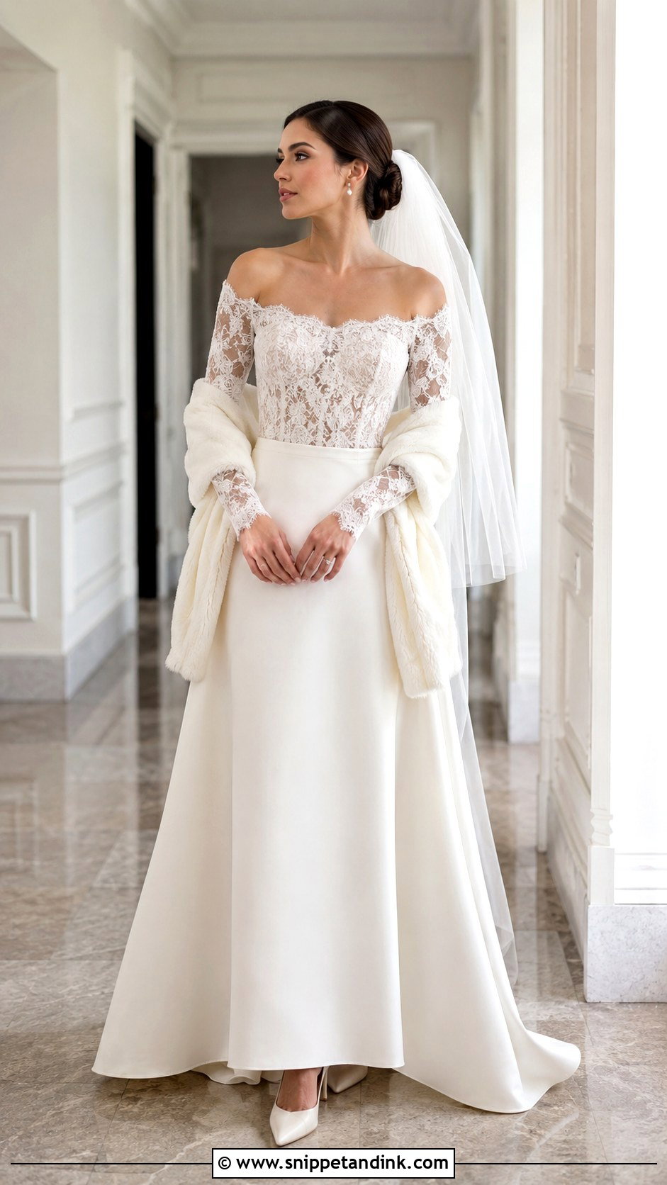 Long Sleeve Lace Off Shoulder Wedding Dress - Snippet and Ink - 20 Lace Off Shoulder Wedding Dress Ideas