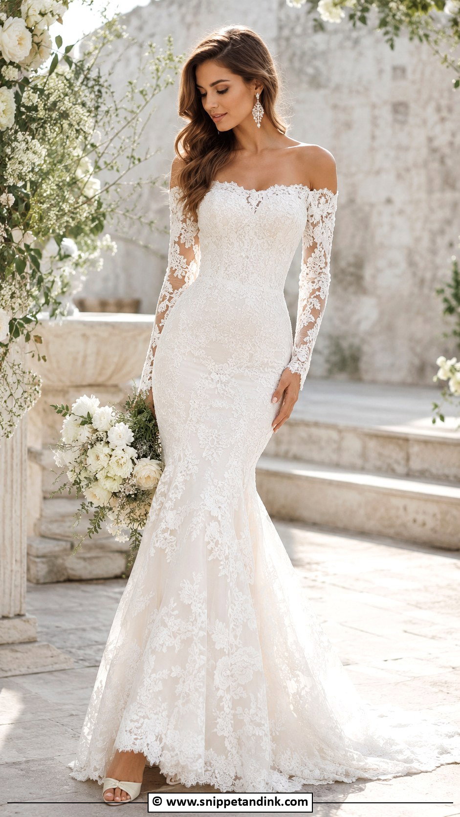 Long Sleeve Lace Off Shoulder Wedding Dress - Snippet and Ink - 30 Long Sleeve Lace Wedding Dress Ideas