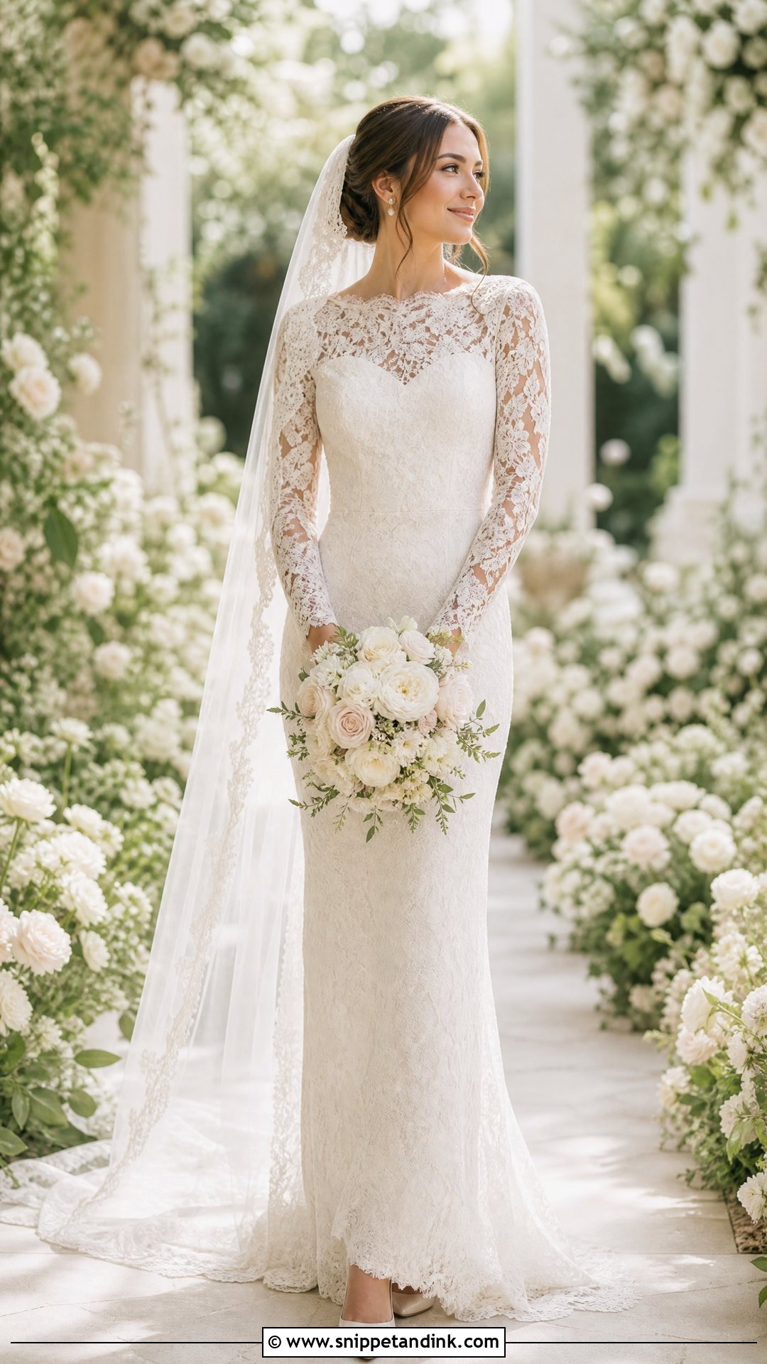 Long Sleeve Lace Pencil Wedding Dress - Snippet and Ink - 20 Pencil Wedding Dress Ideas