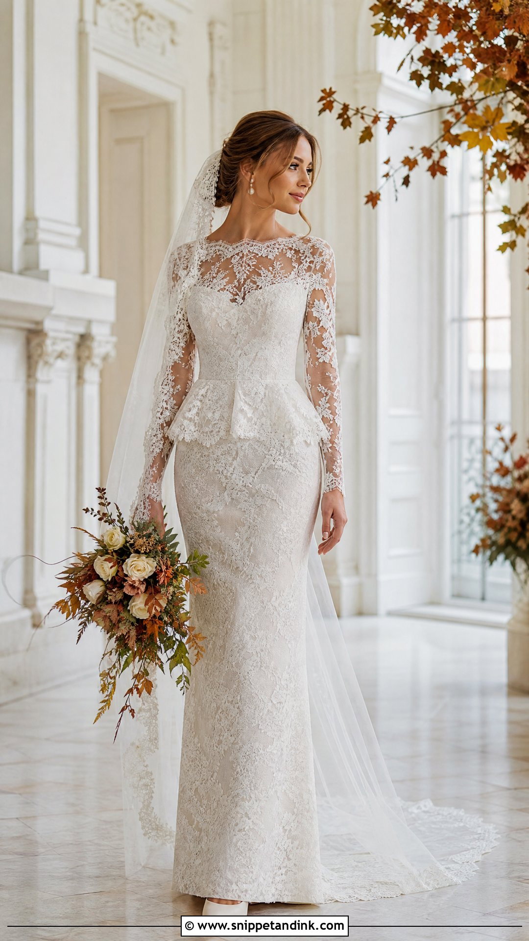 Long Sleeve Lace Peplum Wedding Dress - Snippet and Ink - 20 Peplum Wedding Dress Ideas