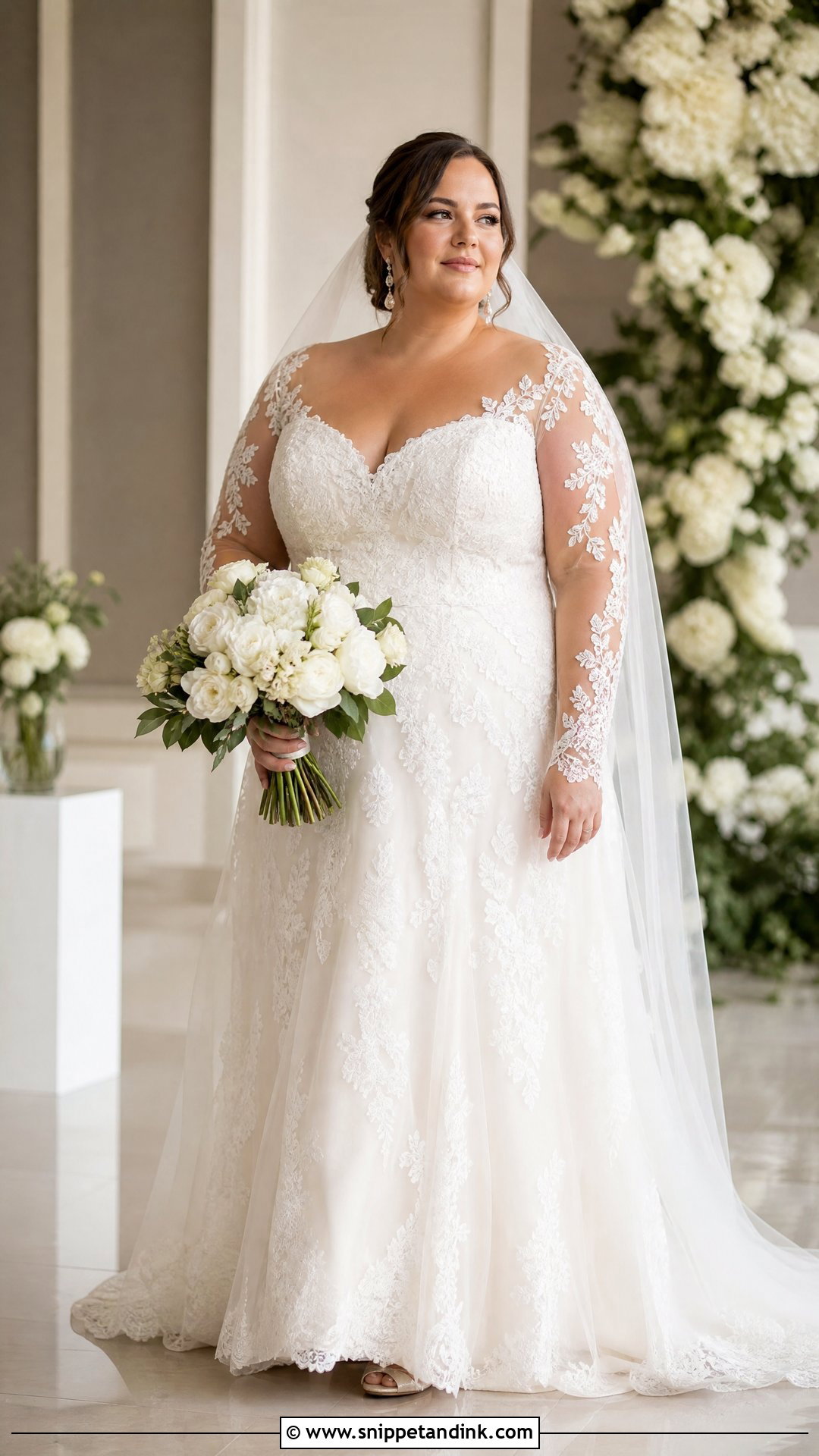 Long Sleeve Lace Plus Size Wedding Dress - Snippet and Ink - 20 Plus Sized Wedding Dress Ideas