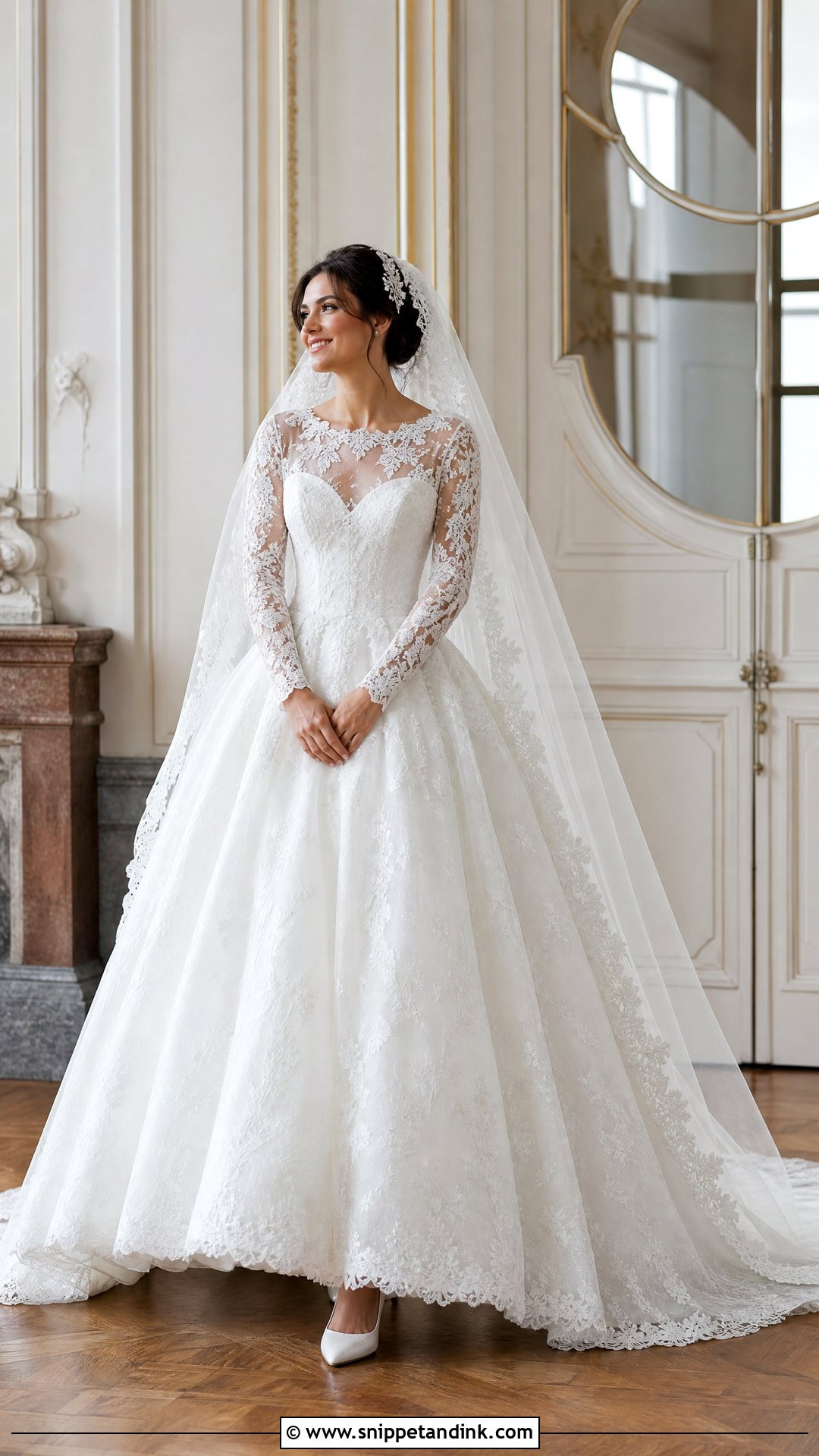 Long Sleeve Lace Princess Ball Gown Wedding Dress - Snippet and Ink - 20 Princess Ball Gowns Wedding Dress