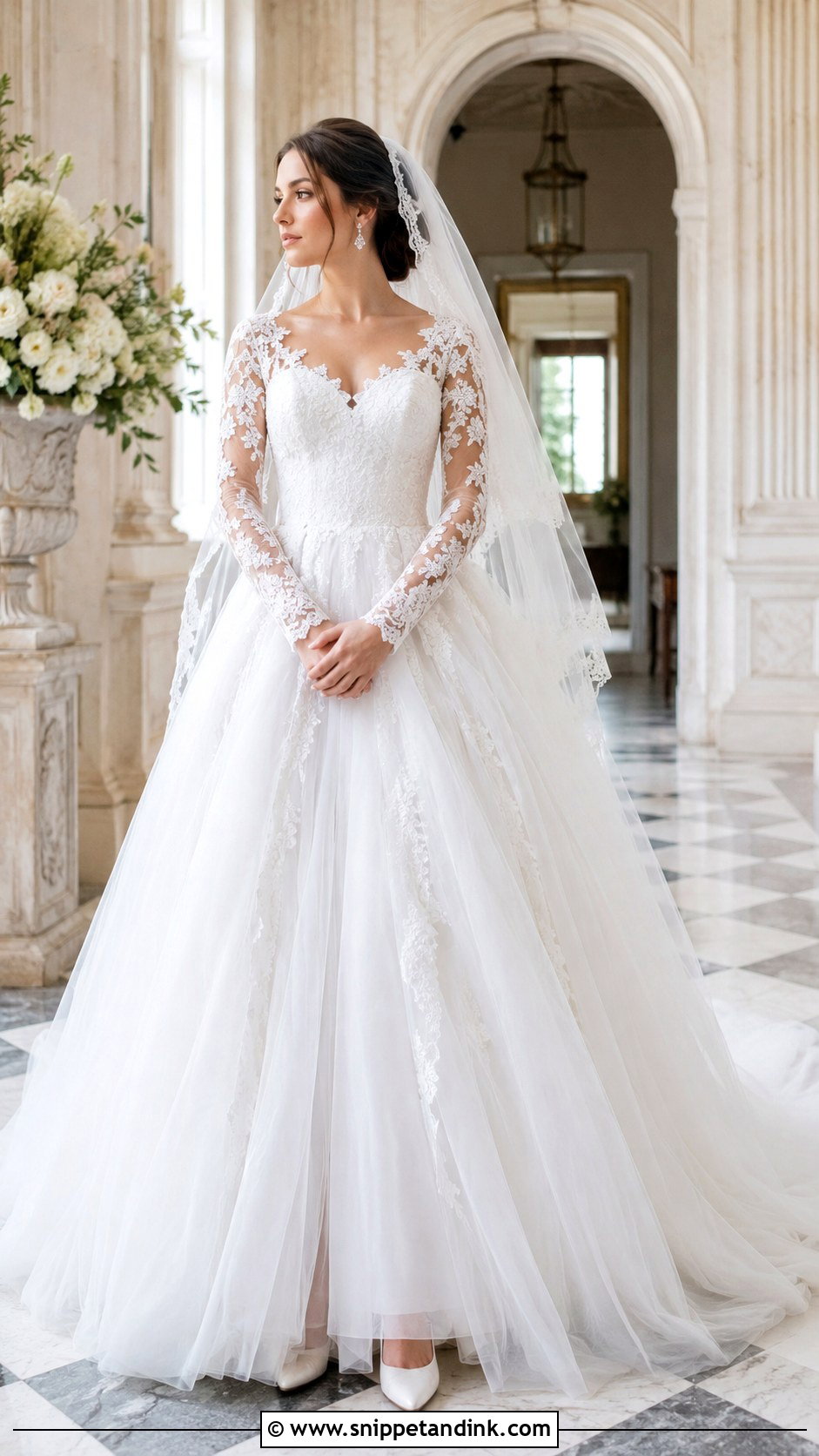 Long Sleeve Lace Princess Bridal Gown - Snippet and Ink - 20 Princess Bridal Gown Ideas