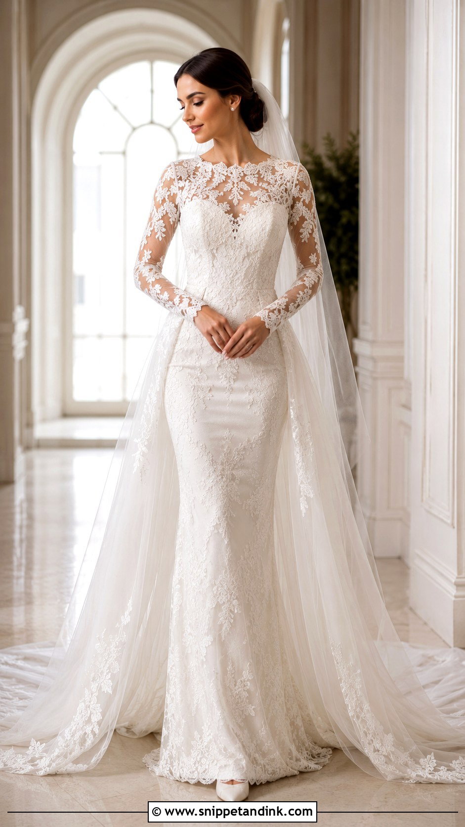 Long Sleeve Lace Removable Train Wedding Dress - Snippet and Ink - 20 Removable Train Wedding Dress Ideas