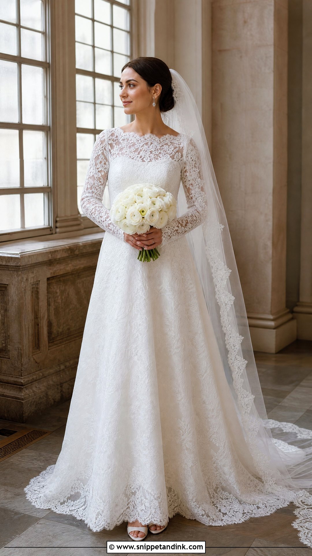 Long Sleeve Lace Sabrina Wedding Dress - Snippet and Ink - 20 Sabrina Wedding Dress Ideas
