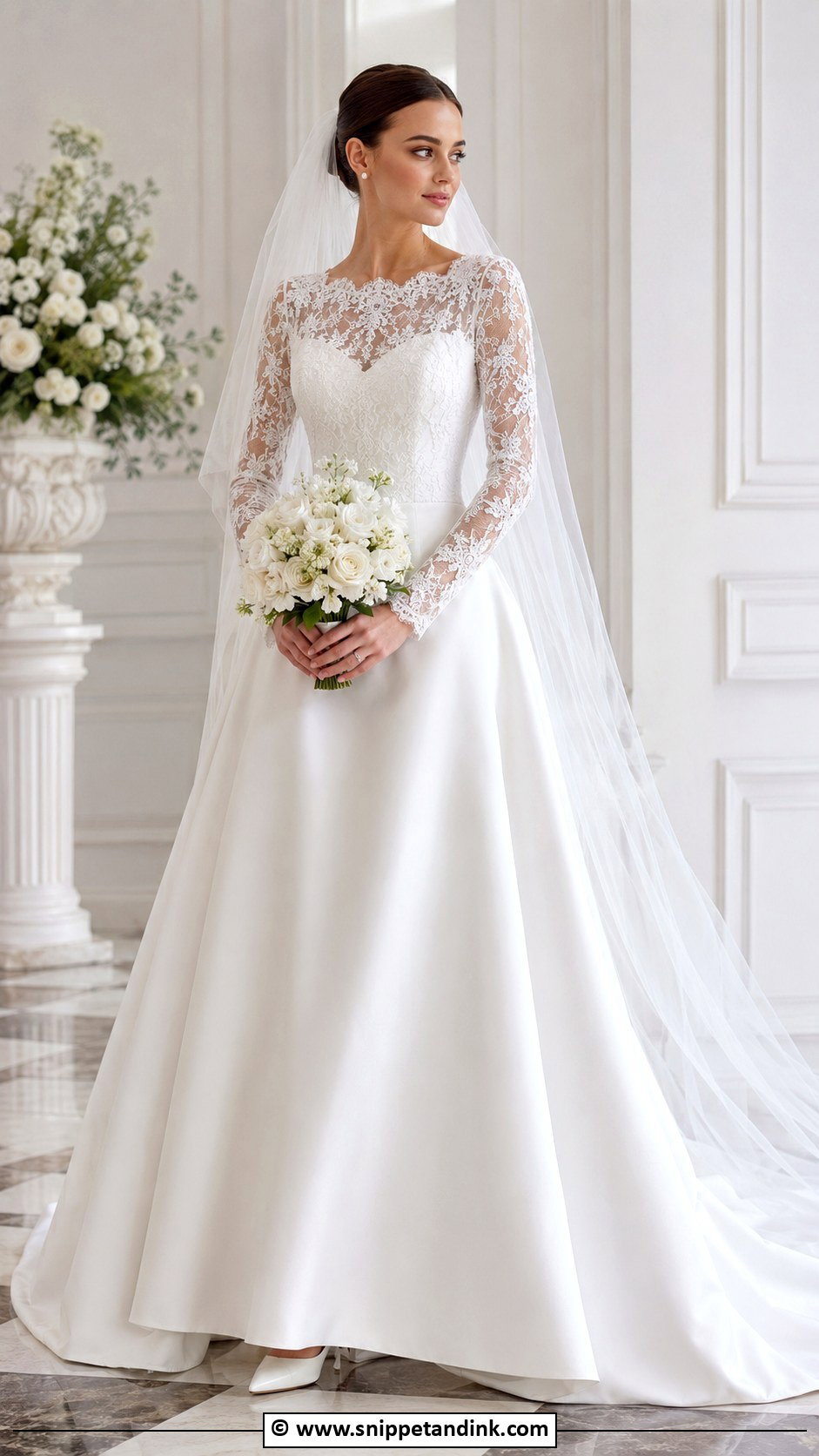 Long Sleeve Lace Satin Wedding Dress - Snippet and Ink - 30 Long Sleeve Lace Wedding Dress Ideas