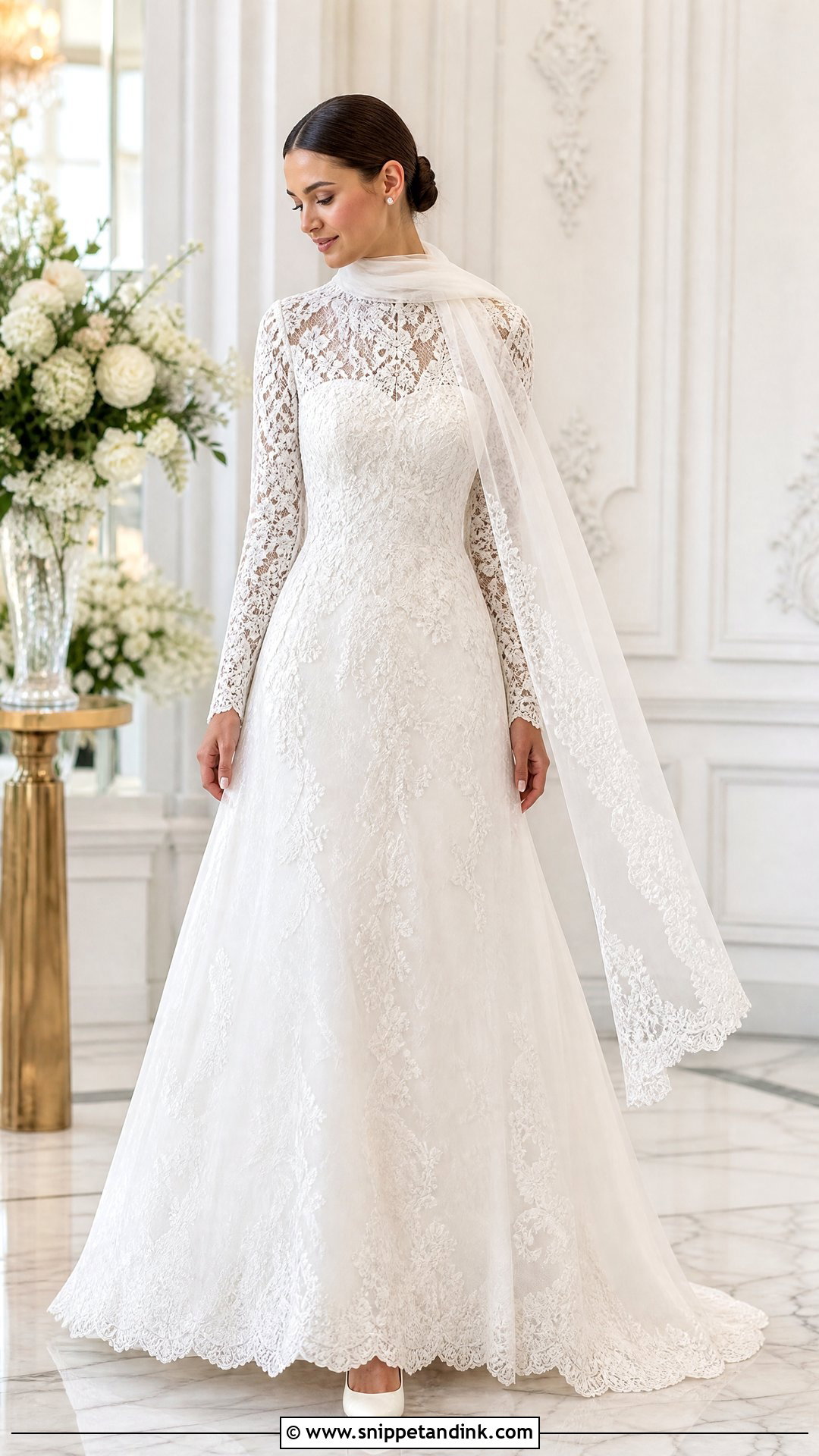 Long Sleeve Lace Scarf Wedding Dress - Snippet and Ink - 20 Scarf Wedding Dresses