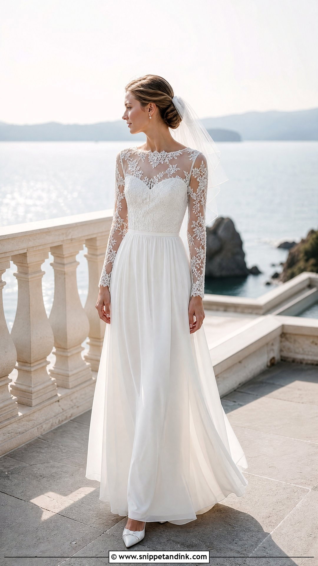 Long Sleeve Lace Sea Wedding Dress - Snippet and Ink - 20 Sea Wedding Dress Ideas