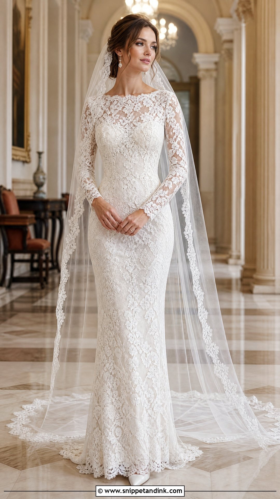 Long Sleeve Lace Sheath Wedding Dress - Snippet and Ink - 20 Sheath Wedding Dress with Sleeves