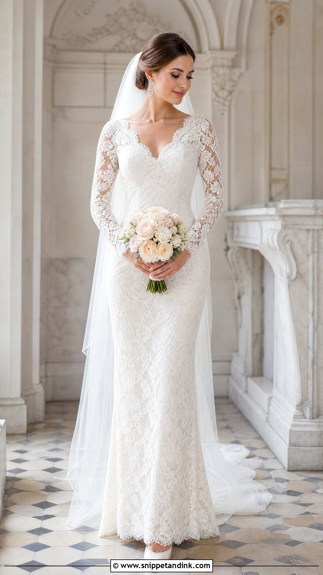 Long Sleeve Lace Sheath Wedding Dress - Snippet and Ink - 20 Sheath Wedding Dresses