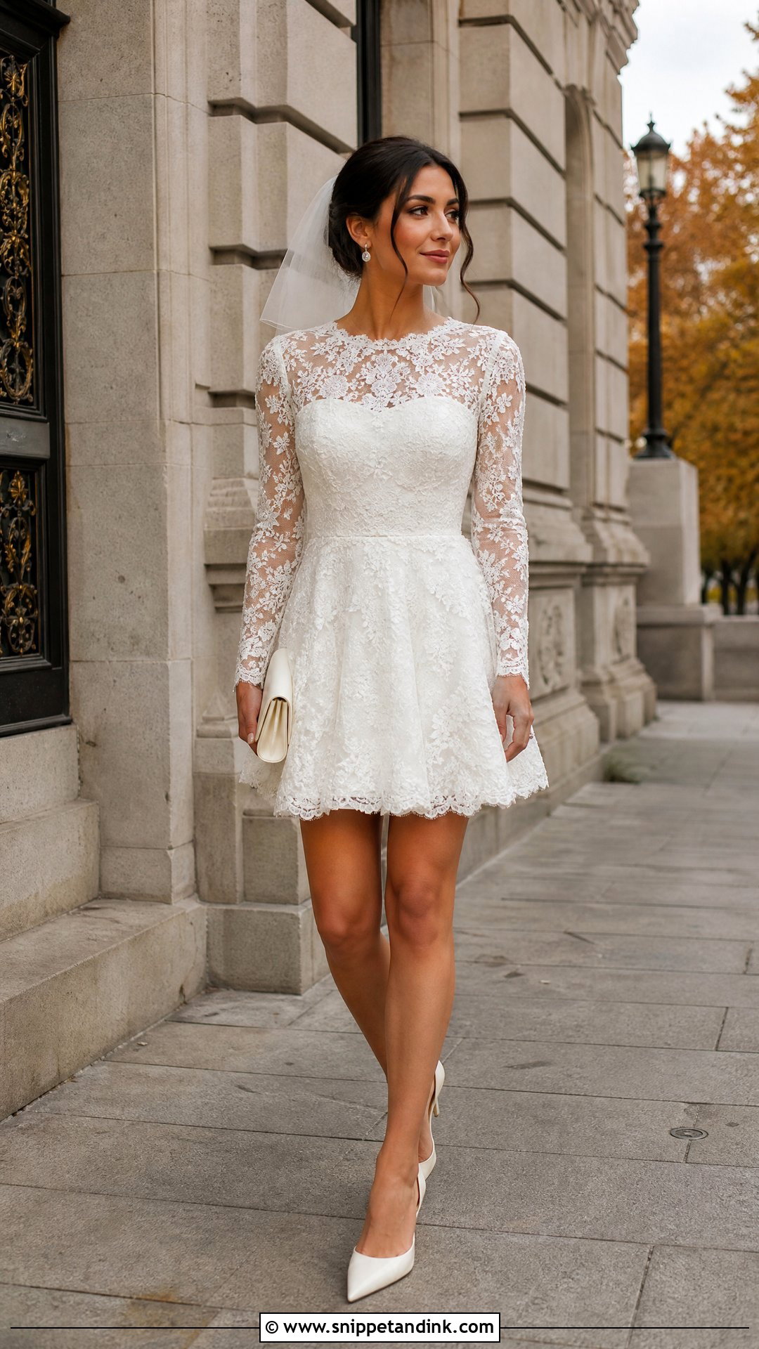 Long Sleeve Lace Short Elopement Dress - Snippet and Ink - 20 Short Elopement Dress Ideas