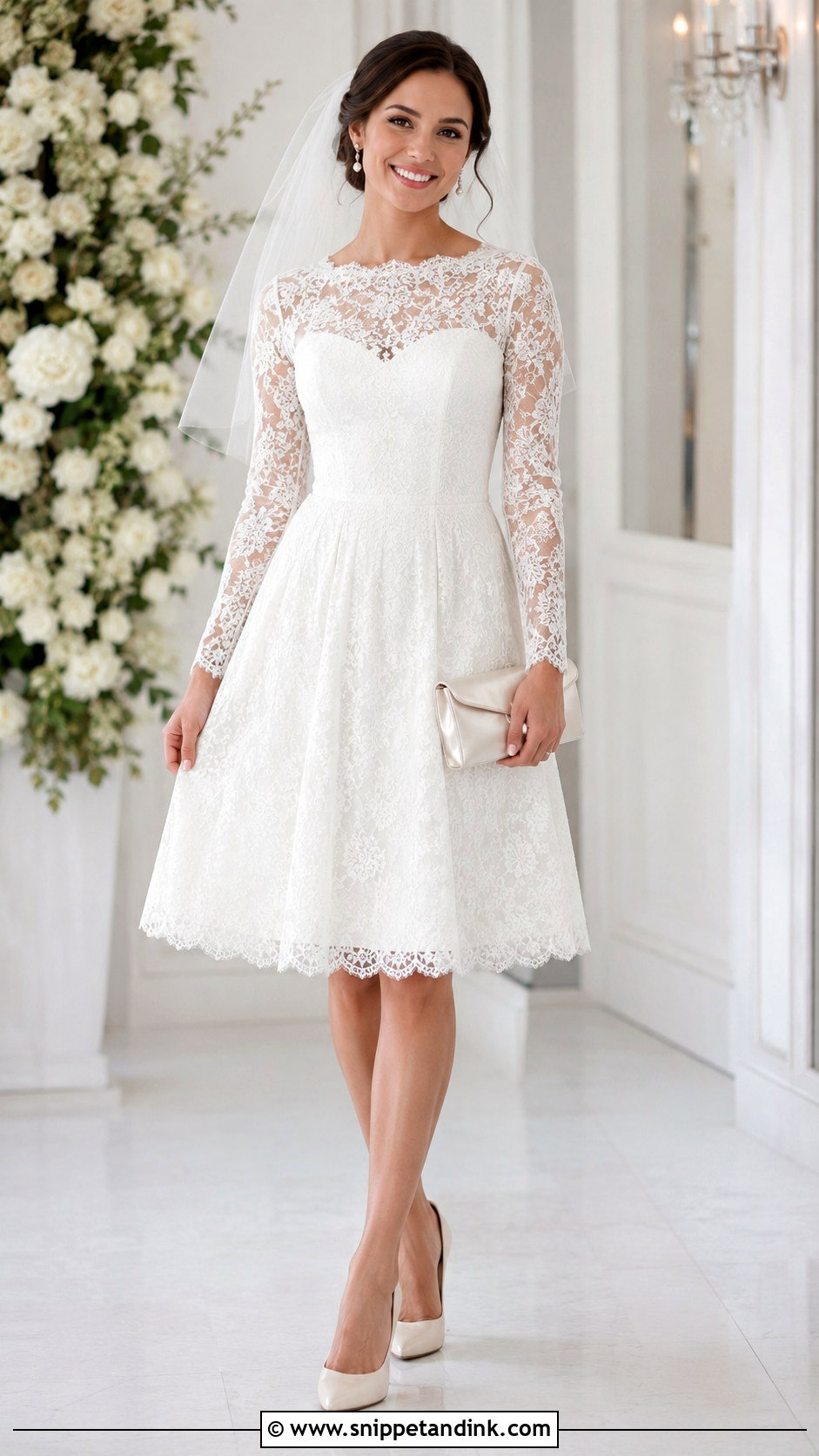 Long Sleeve Lace Short Wedding Dress - Snippet and Ink - 20 Modern Short Wedding Dress Ideas