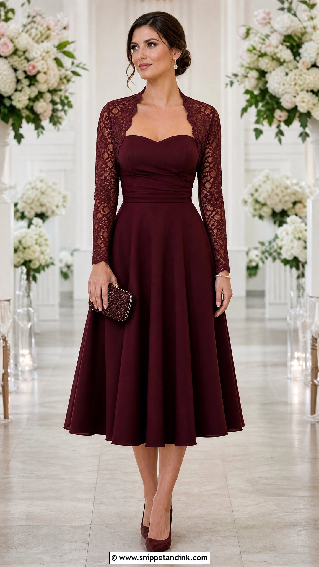 Long Sleeve Lace Shrug With Strapless Dress - Snippet and Ink - 25 Shrug Outfit Ideas for Wedding