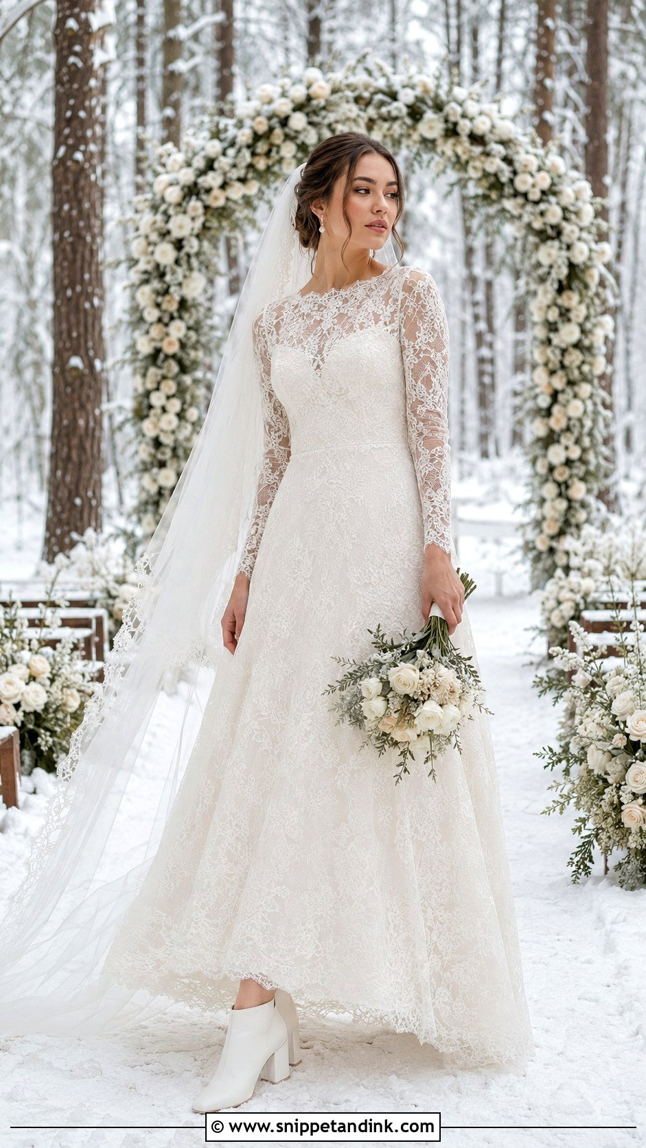 Long Sleeve Lace Snow Wedding Dress - Snippet and Ink - 20 Snow Wedding Dress Ideas