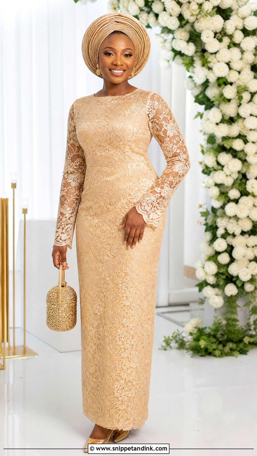 Long Sleeve Lace Straight Gown - Snippet and Ink - 20 Owanbe Styles for Lace Straight Gown