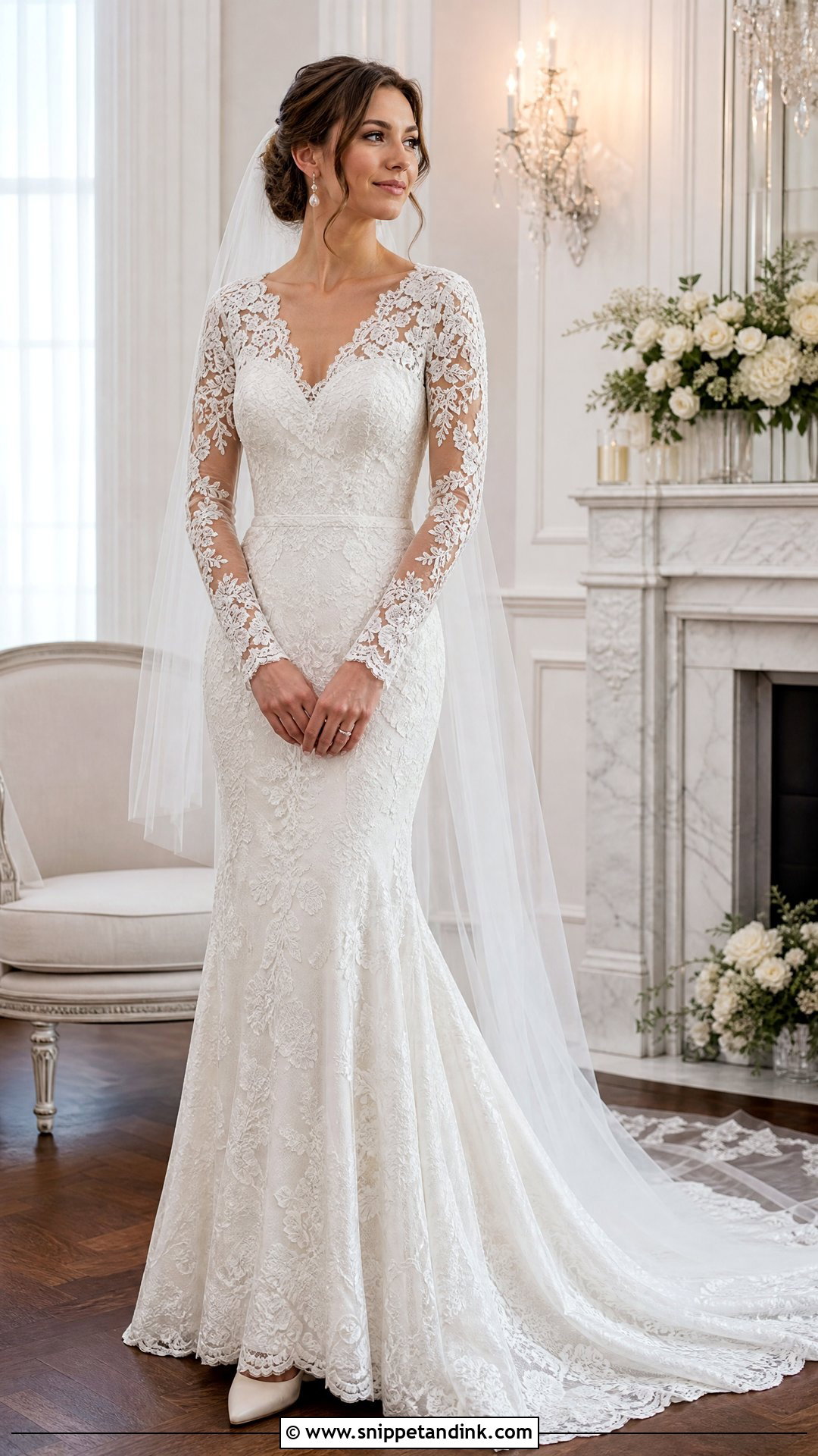 Long Sleeve Lace Sweep Train Wedding Dress - Snippet and Ink - 20 Sweep Train Wedding Dress Ideas
