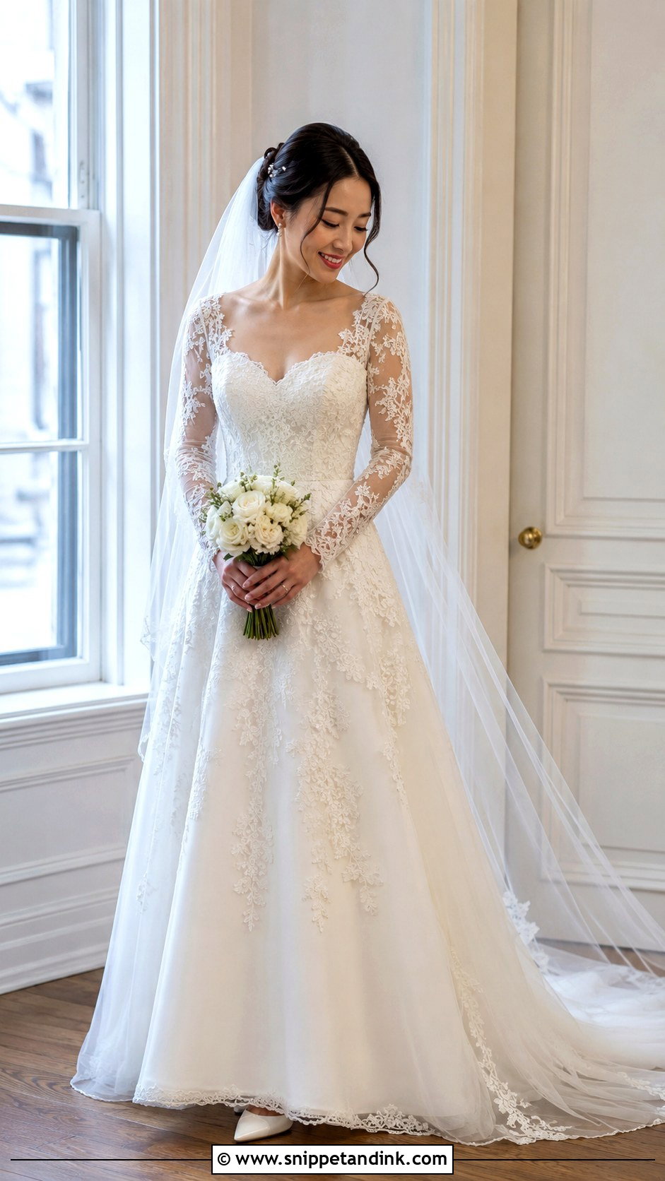 Long Sleeve Lace Sweetheart Neckline Wedding Dress - Snippet and Ink - 20 Wedding Dresses Sweetheart Neckline