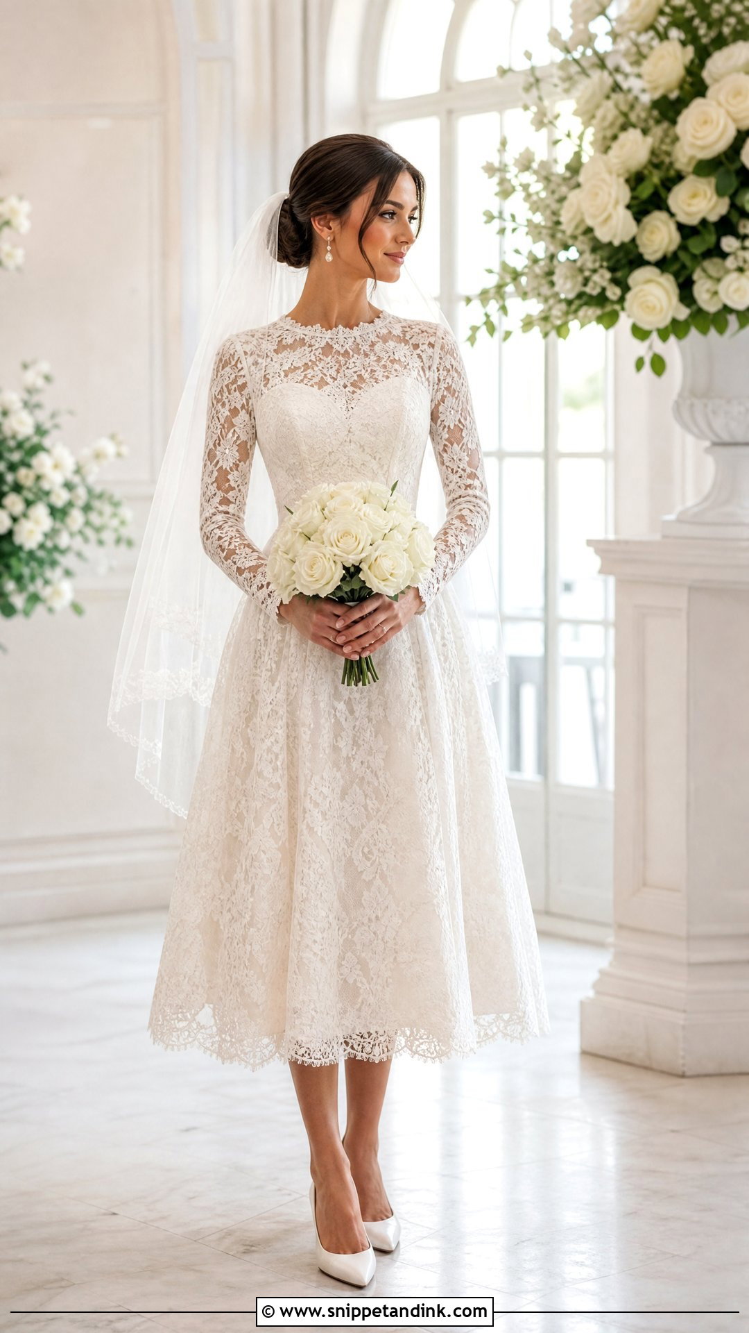 Long Sleeve Lace Tea Length Wedding Dress - Snippet and Ink - 20 Tea Length Wedding Dress with Sleeves