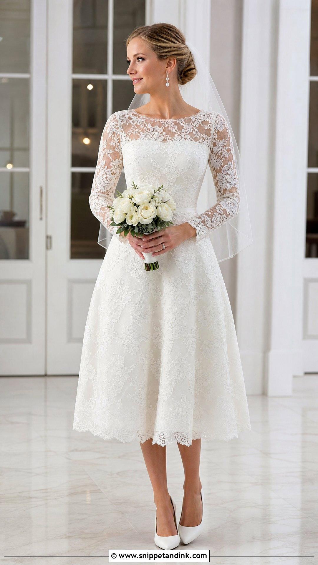 Long Sleeve Lace Tea Length Wedding Dress - Snippet and Ink - 20 Tea Length Wedding Dresses Lace