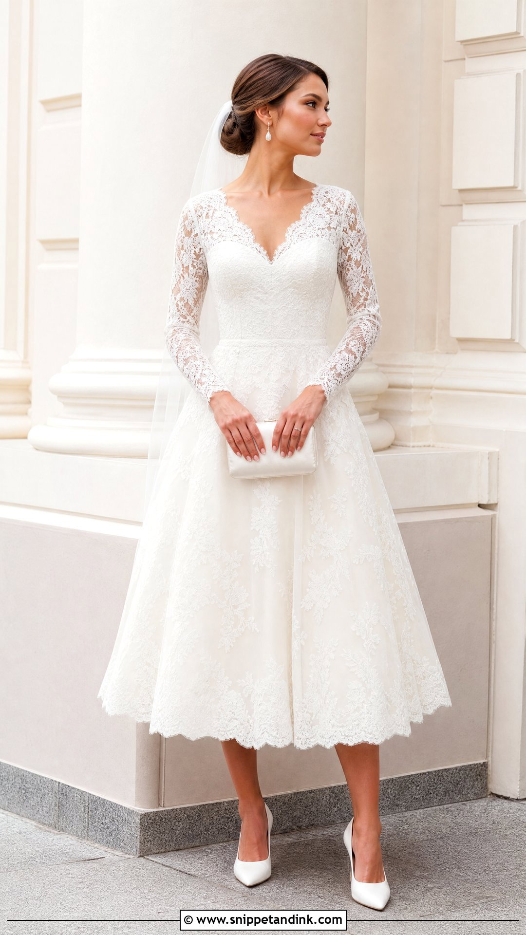 Long Sleeve Lace Tea Length Wedding Dress - Snippet and Ink - 20 Tea Length Wedding Dresses