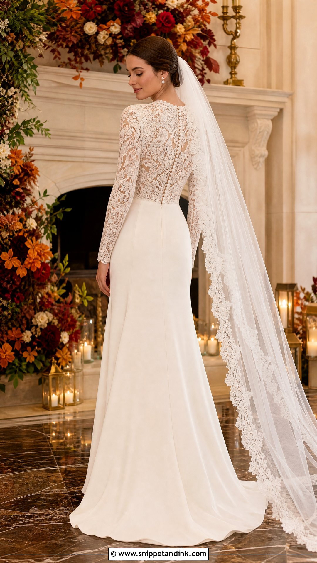 Long Sleeve Lace Top And Crepe Skirt Bridal Set - Snippet and Ink - 25 Bridal Two Piece Set Ideas