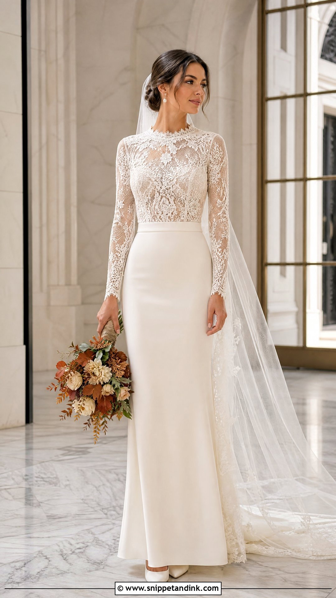 Long Sleeve Lace Top And Crepe Skirt Wedding Dress Separates - Snippet and Ink - 20 Wedding Dress Separates Ideas