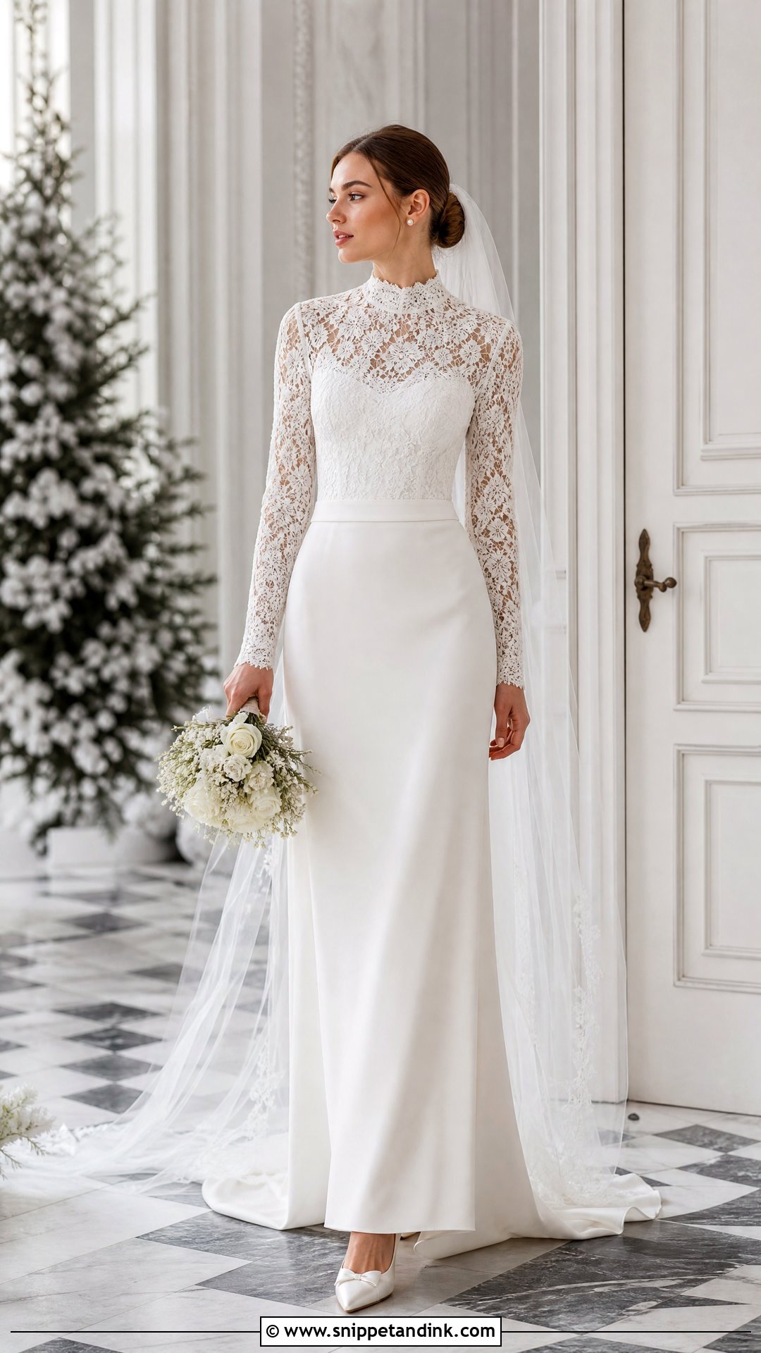 Long Sleeve Lace Top And Crepe Wedding Skirt - Snippet and Ink - 20 Two Piece Wedding Dresses